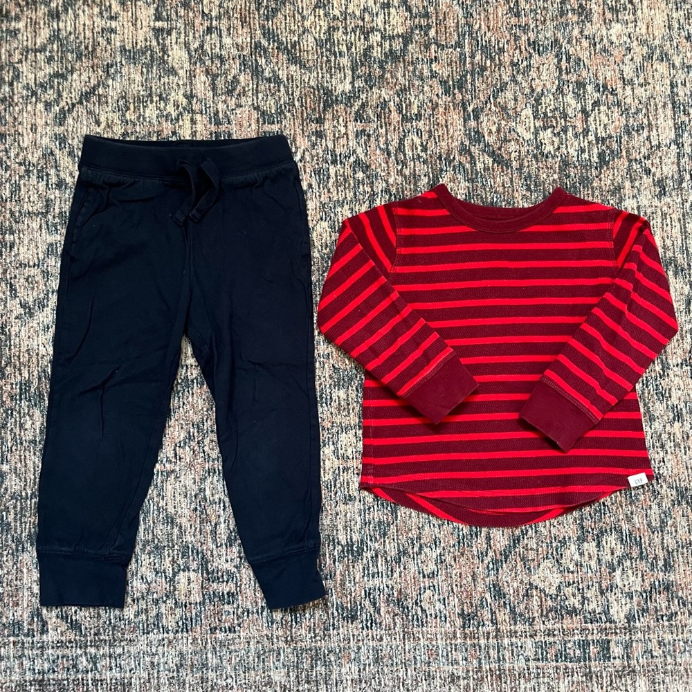Red Striped Long Sleeve Shirt and Black Pants Set
